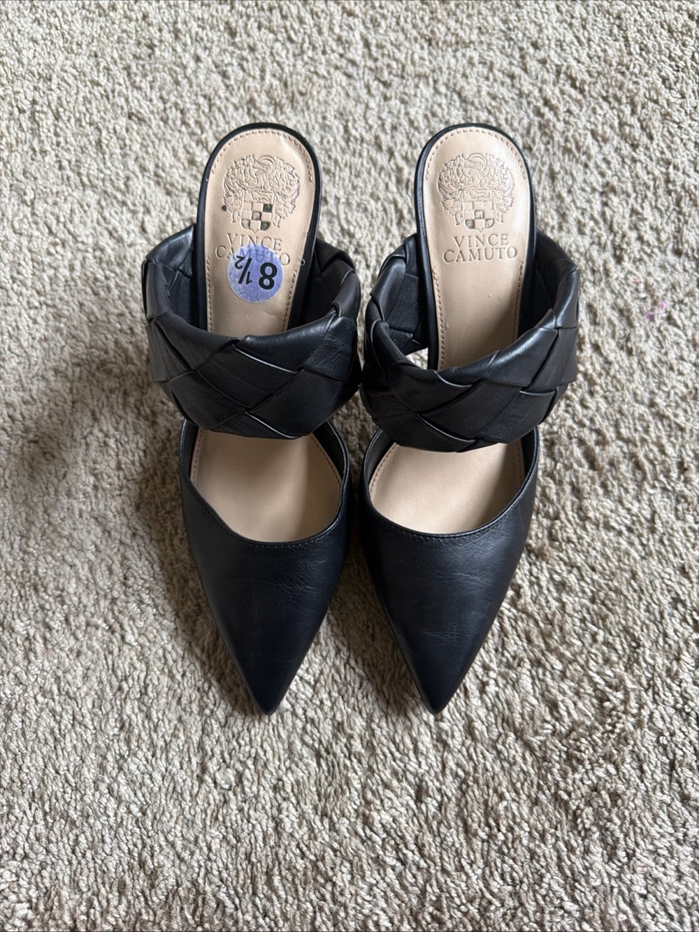 Vince Camuto Black Pointed-Toe Mules with Braided Strap